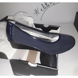 LONDON FOG Chester NAVY BLUE Neoprene Dress Wedge womens size 8.5 M, #175A